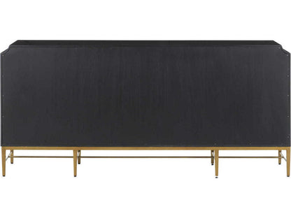 Currey and Company Kallista 4-Door Sycamore Veneer Credenza in Dark Sapphire Blue and Caviar Black