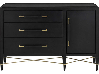 Currey and Company Verona Three-Drawer Chest in Black Lacquered Linen and Champagne