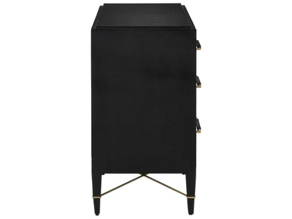 Currey and Company Verona Three-Drawer Chest in Black Lacquered Linen and Champagne