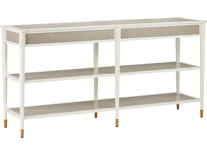 Currey and Company Aster Console Table in Off-White Fog Polished Brass