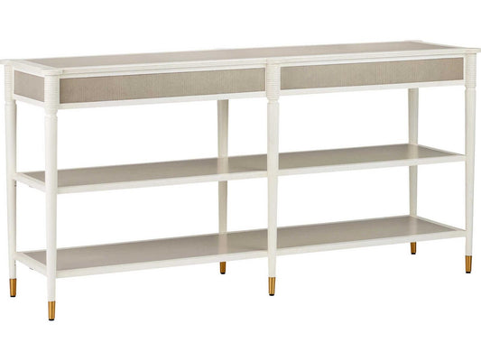Currey and Company Aster Console Table in Off-White Fog Polished Brass