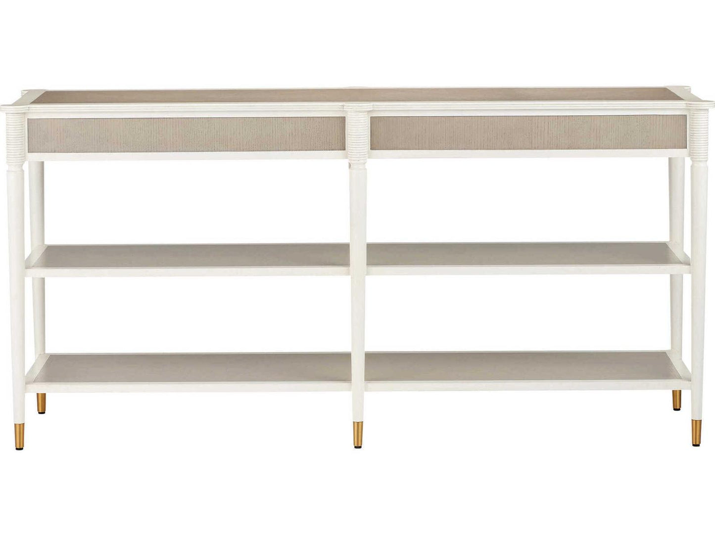 Currey and Company Aster Console Table in Off-White Fog Polished Brass