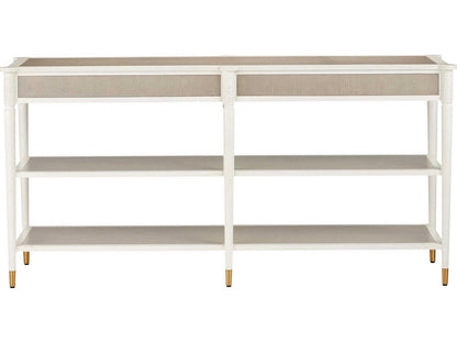 Currey and Company Aster Console Table in Off-White Fog Polished Brass