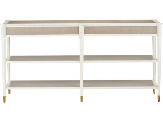 Currey and Company Aster Console Table in Off-White Fog Polished Brass