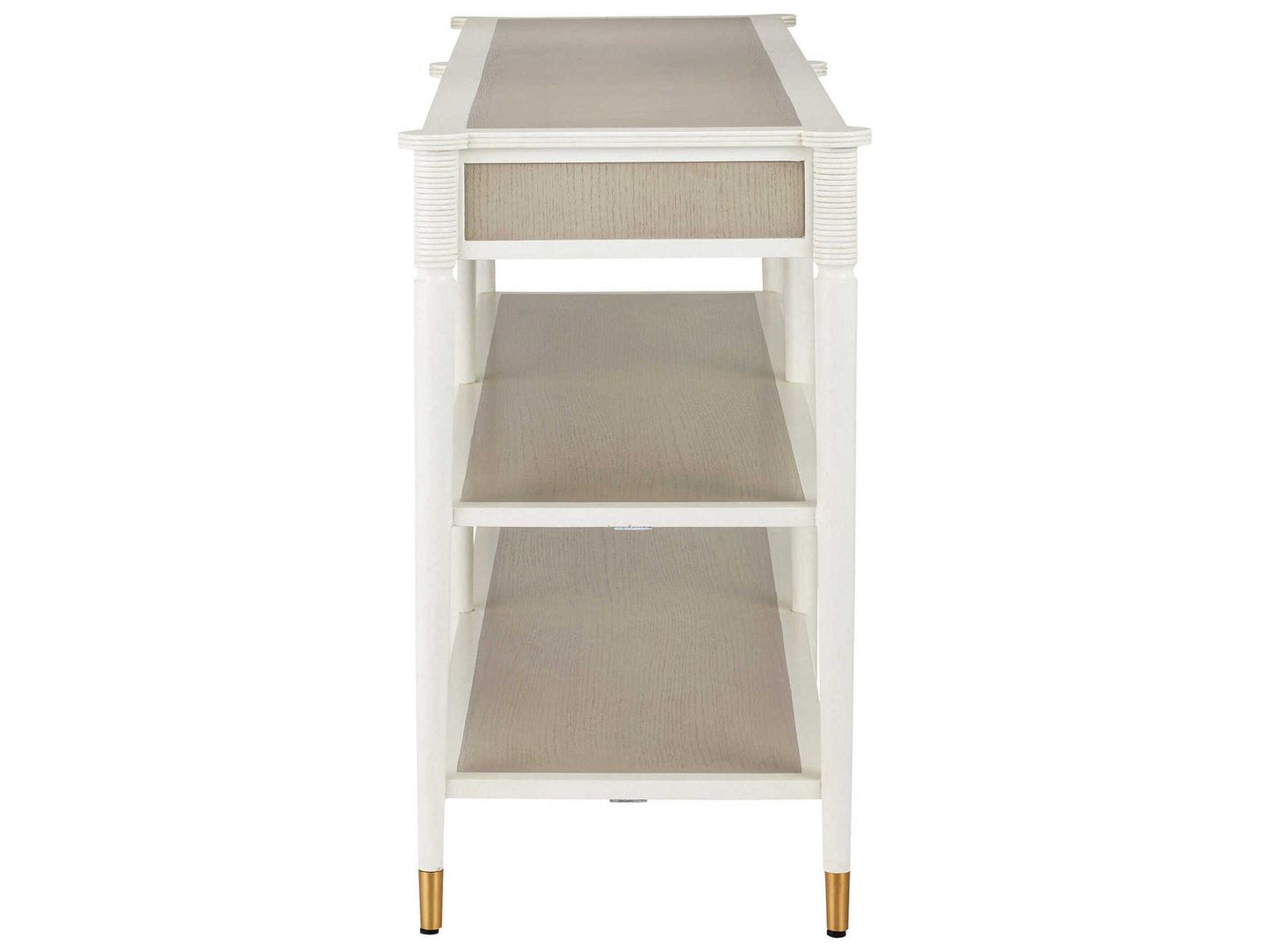 Currey and Company Aster Console Table in Off-White Fog Polished Brass