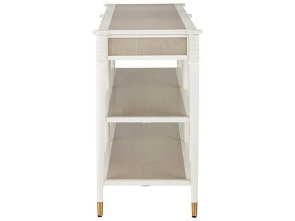 Currey and Company Aster Console Table in Off-White Fog Polished Brass