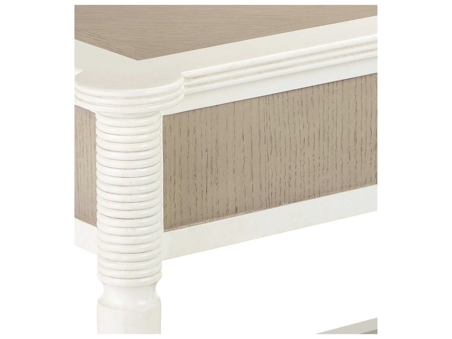 Currey and Company Aster Console Table in Off-White Fog Polished Brass
