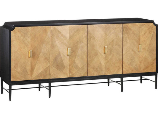 Currey and Company Kallista 4-Door Credenza in Taupe and Caviar Black with Polished Brass