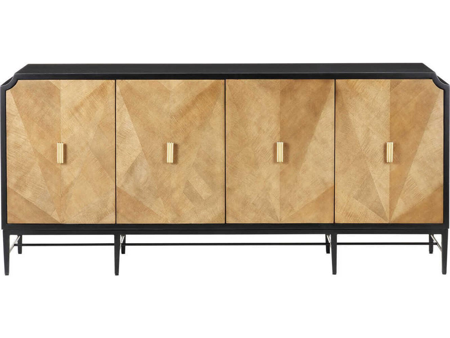 Currey and Company Kallista 4-Door Credenza in Taupe and Caviar Black with Polished Brass