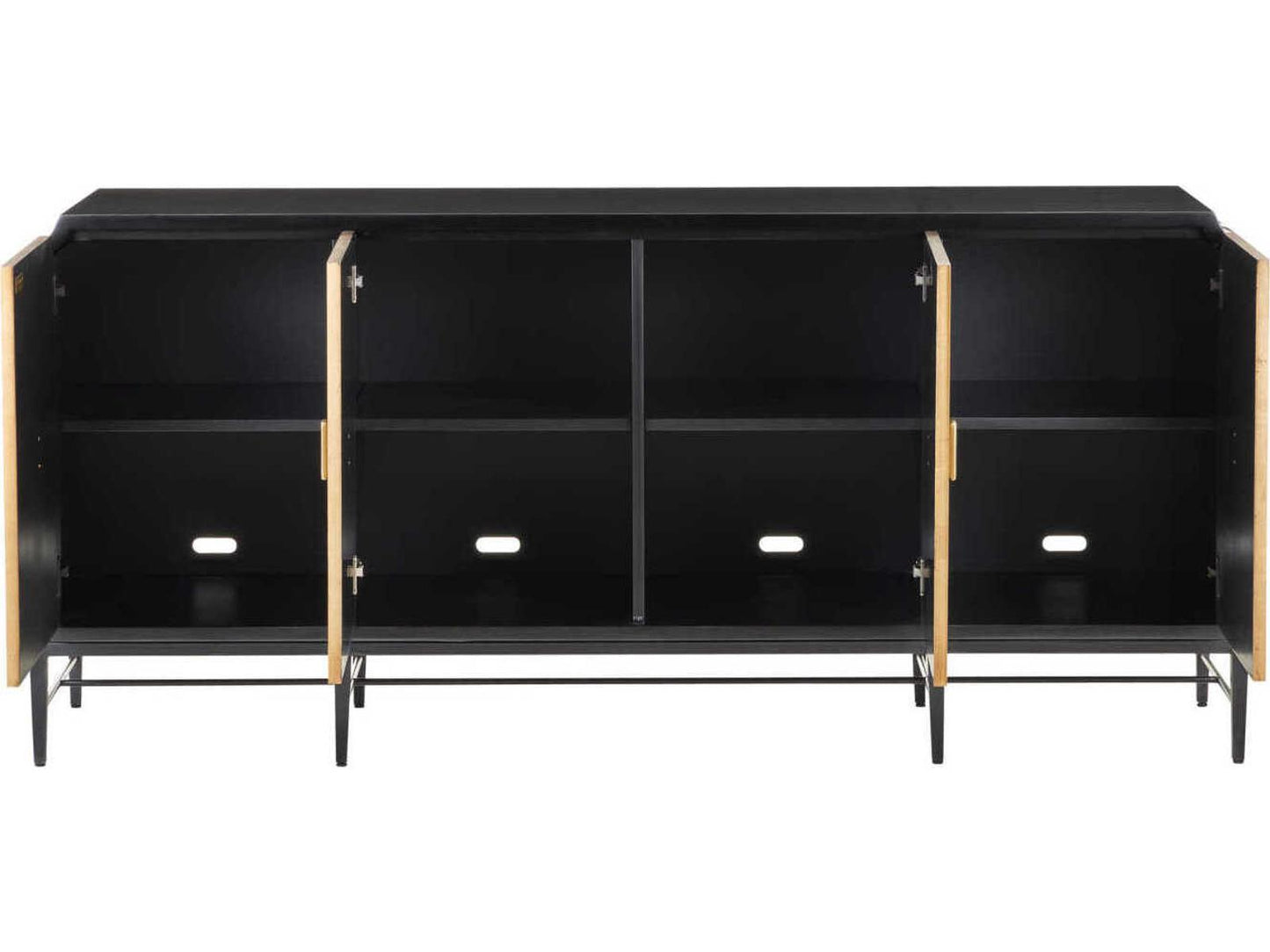 Currey and Company Kallista 4-Door Credenza in Taupe and Caviar Black with Polished Brass