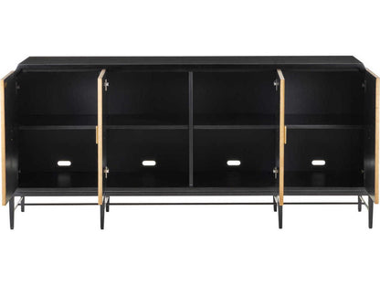 Currey and Company Kallista 4-Door Credenza in Taupe and Caviar Black with Polished Brass