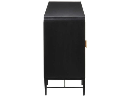 Currey and Company Kallista 4-Door Credenza in Taupe and Caviar Black with Polished Brass