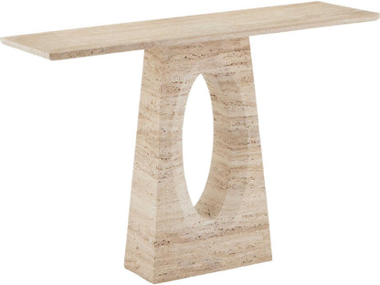 Currey and Company Demi Rectangular Travertine Console Table in Natural Beige