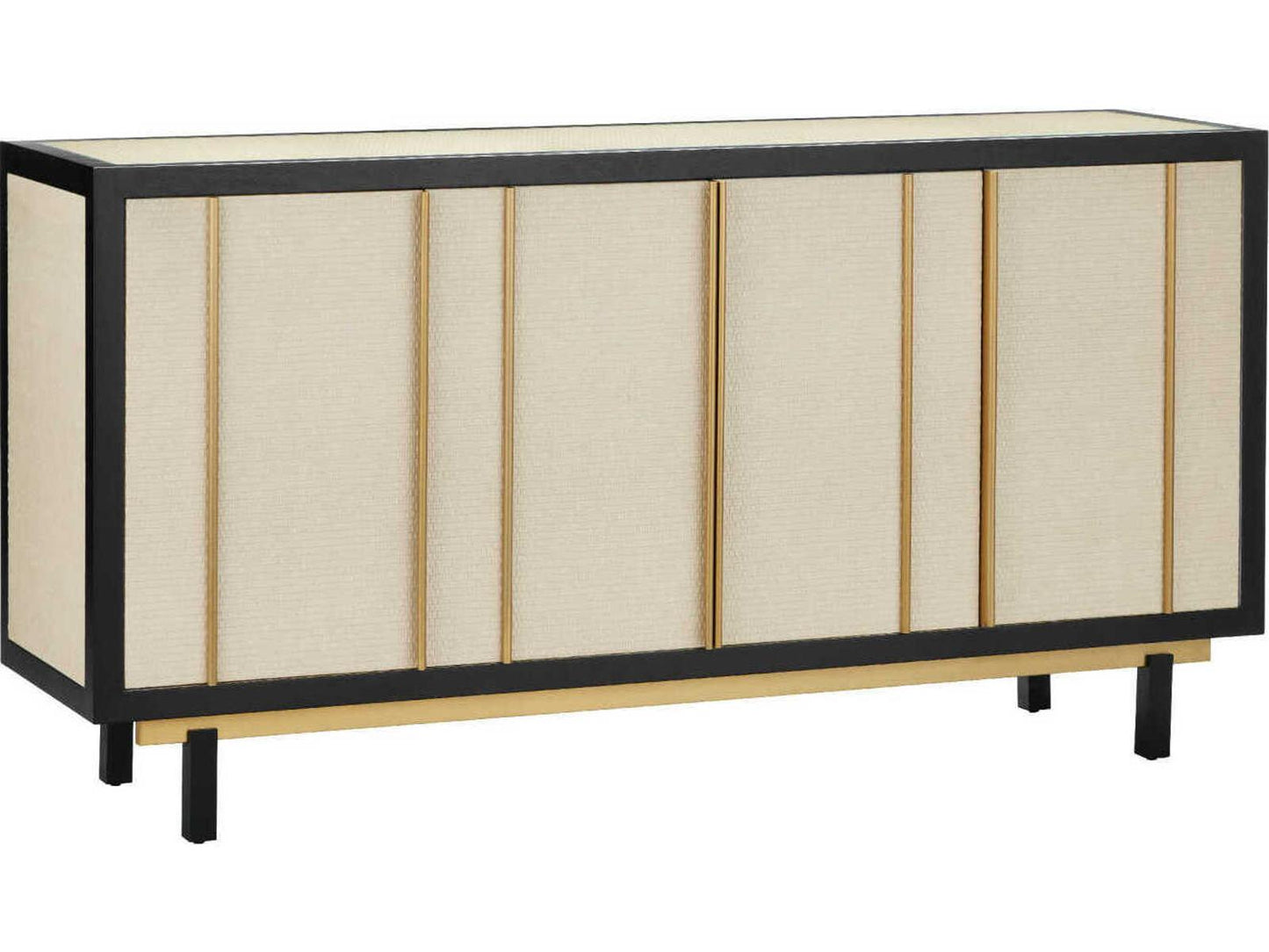 Currey and Company Deanna Credenza Black and Ivory Raffia with Brass Accents