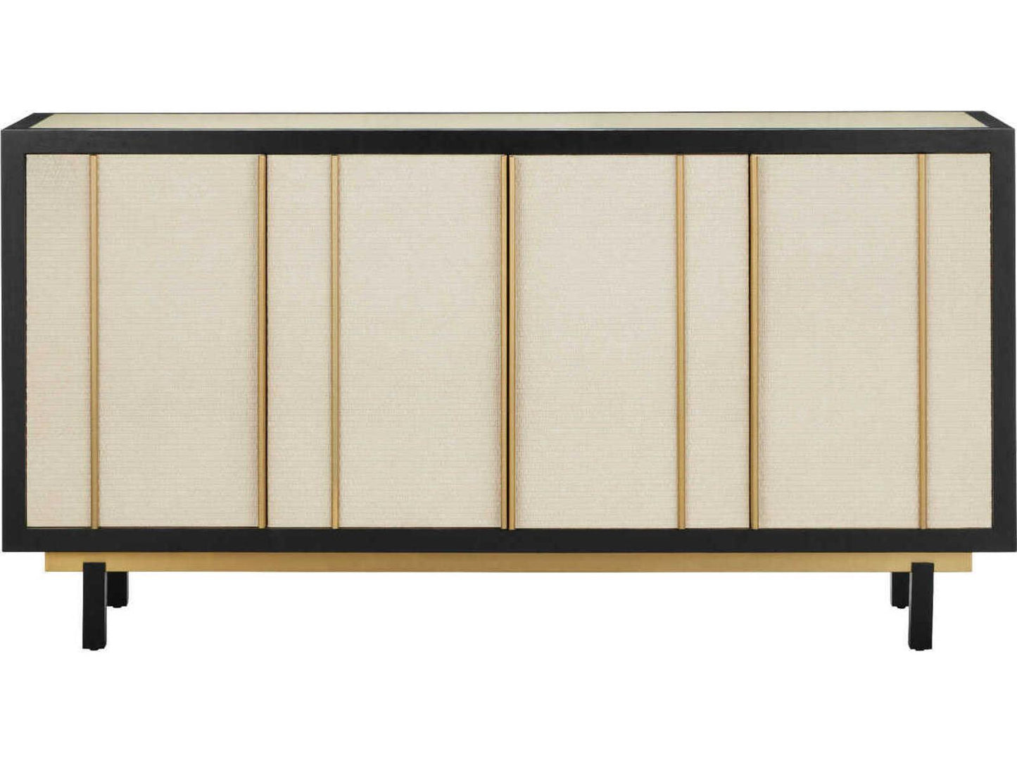 Currey and Company Deanna Credenza Black and Ivory Raffia with Brass Accents
