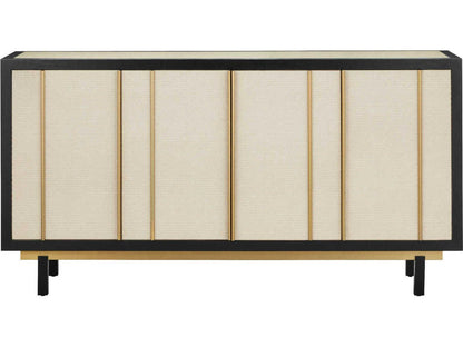 Currey and Company Deanna Credenza Black and Ivory Raffia with Brass Accents
