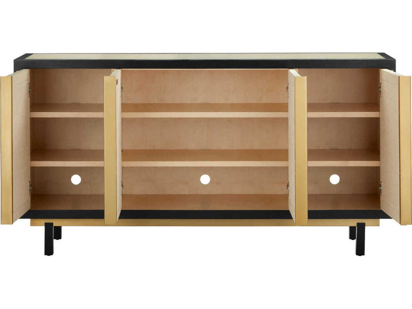 Currey and Company Deanna Credenza Black and Ivory Raffia with Brass Accents