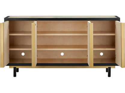 Currey and Company Deanna Credenza Black and Ivory Raffia with Brass Accents