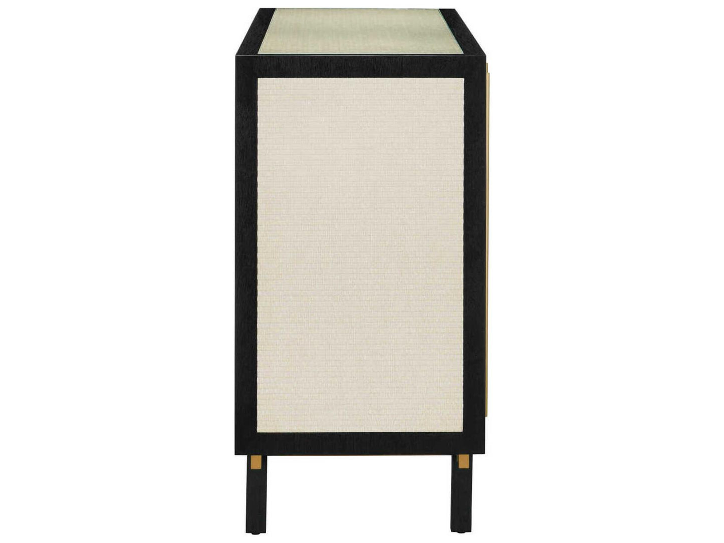 Currey and Company Deanna Credenza Black and Ivory Raffia with Brass Accents