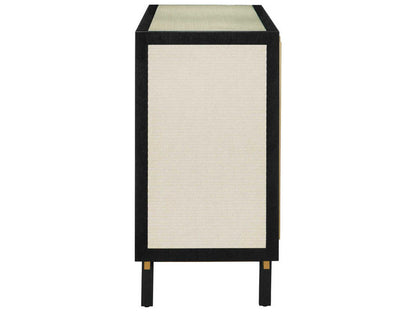 Currey and Company Deanna Credenza Black and Ivory Raffia with Brass Accents