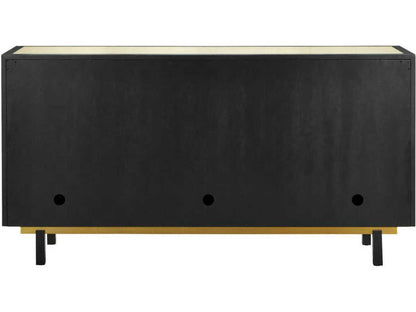 Currey and Company Deanna Credenza Black and Ivory Raffia with Brass Accents