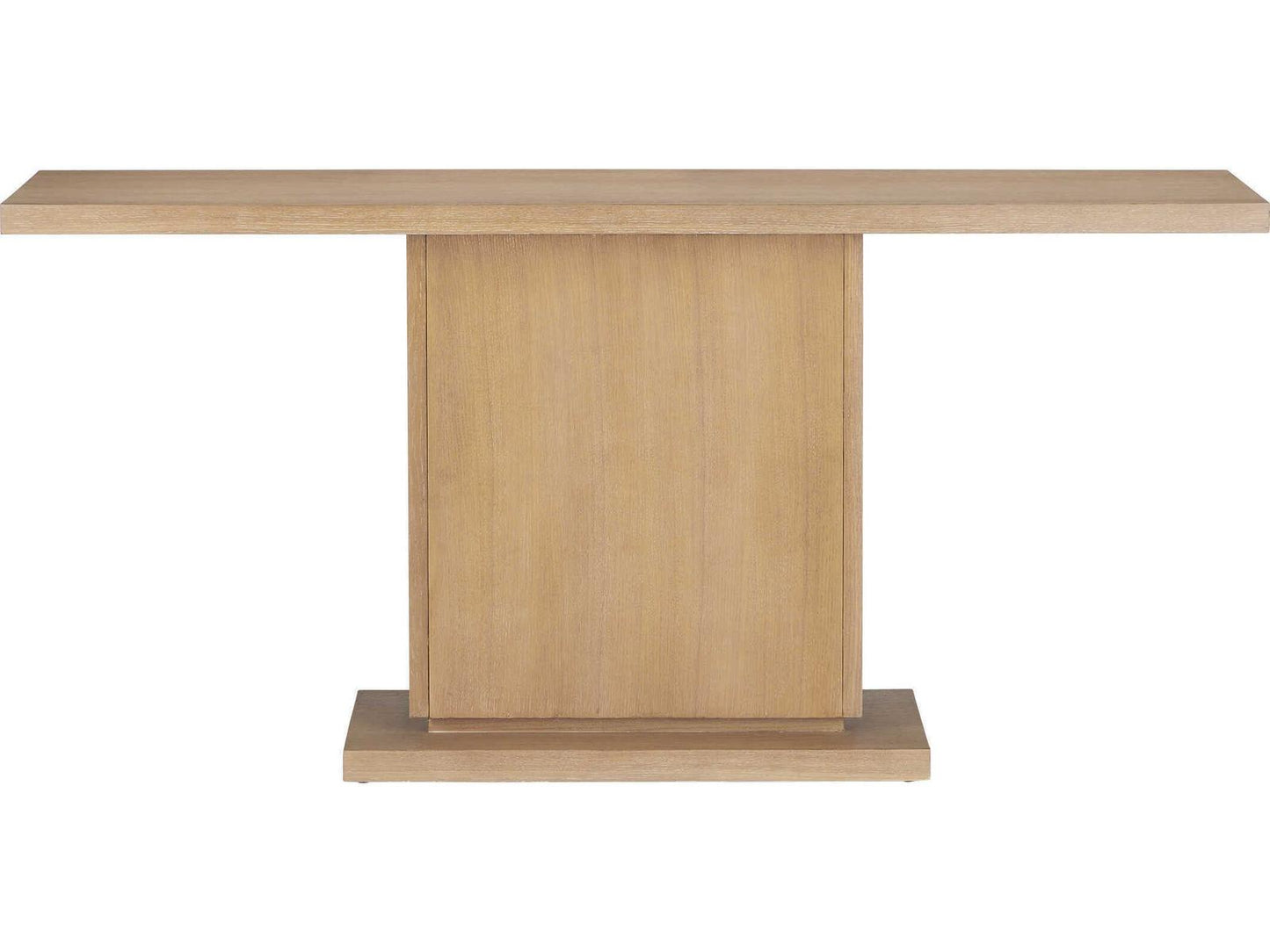 Currey and Company Morombe Console Table Washed Oak Wood with Brass Medallion