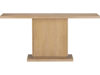 Currey and Company Morombe Console Table Washed Oak Wood with Brass Medallion