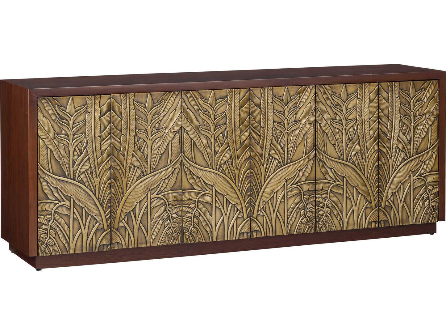 Currey and Company Jardin Credenza in Walnut and Antique Brass