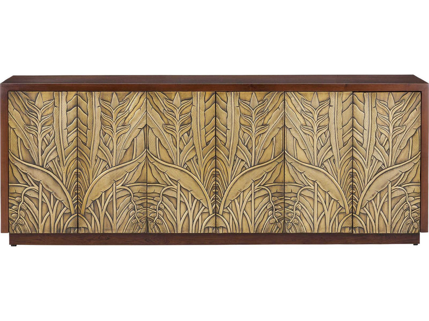 Currey and Company Jardin Credenza in Walnut and Antique Brass