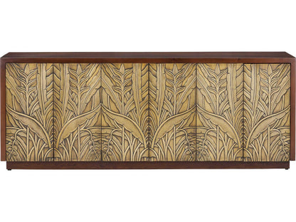 Currey and Company Jardin Credenza in Walnut and Antique Brass