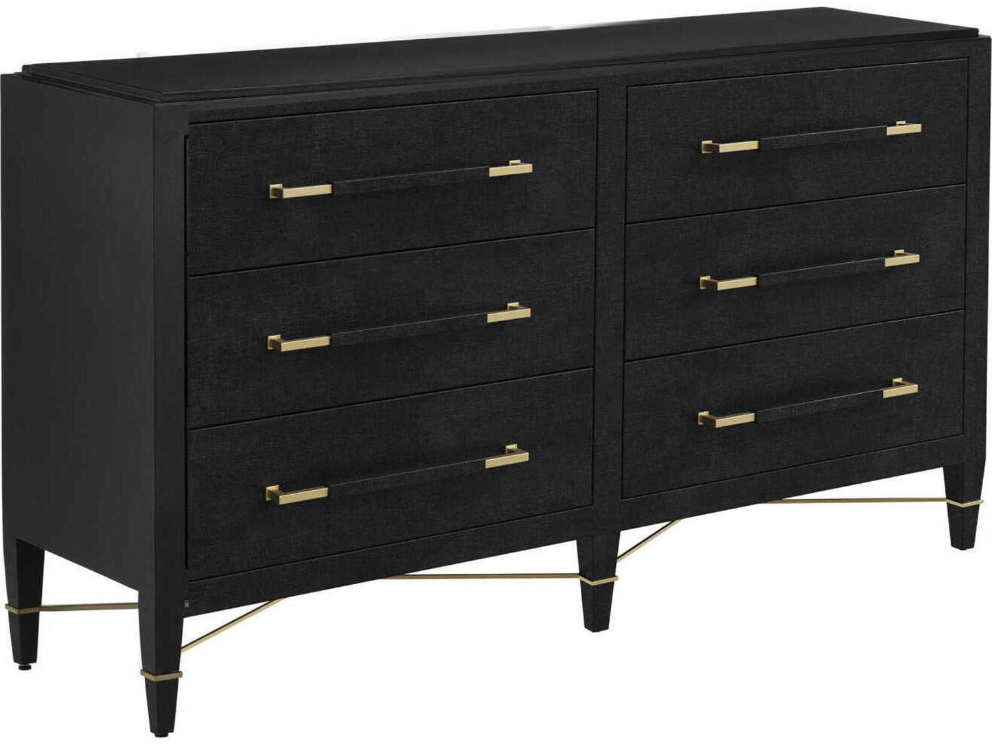 Currey and Company Verona Black Six-Drawer Chest in Lacquered Linen
