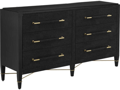 Currey and Company Verona Black Six-Drawer Chest in Lacquered Linen
