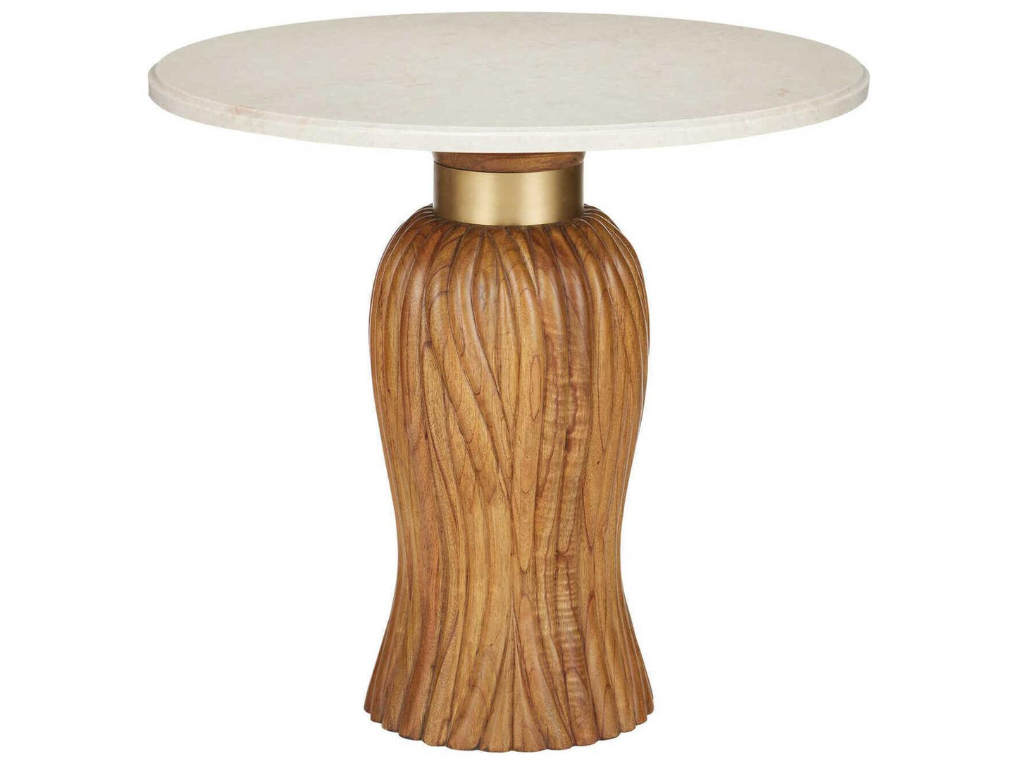 Currey and Company Tassel Round Entry Table in Morel Brown Wood and Marble