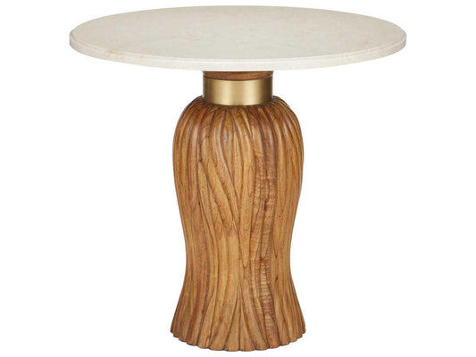 Currey and Company Tassel Round Entry Table in Morel Brown Wood and Marble