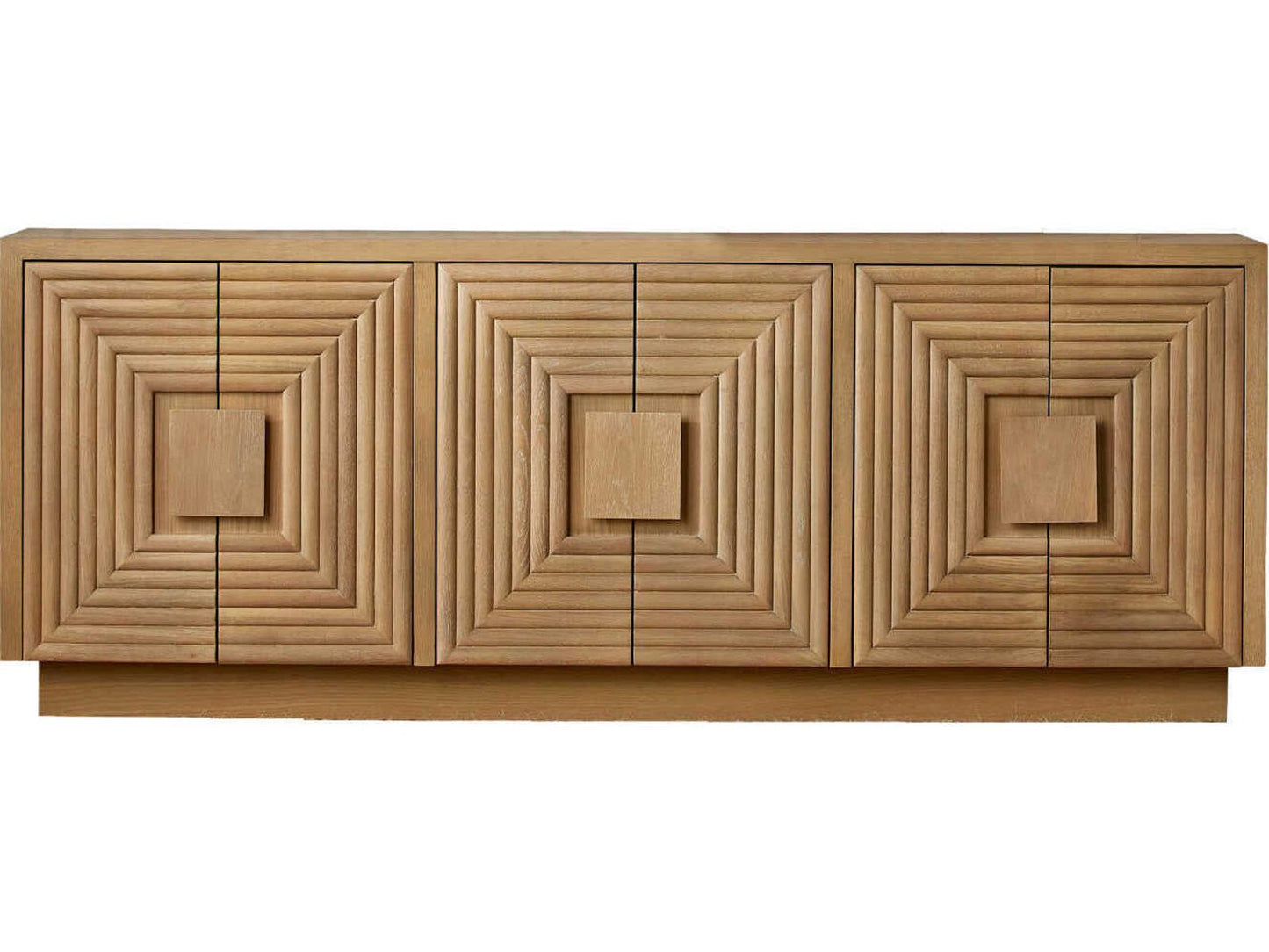 Currey and Company Morombe Washed Oak Credenza with Geometric Doors
