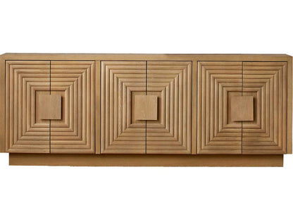 Currey and Company Morombe Washed Oak Credenza with Geometric Doors