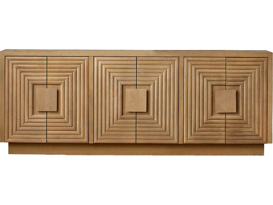 Currey and Company Morombe Washed Oak Credenza with Geometric Doors