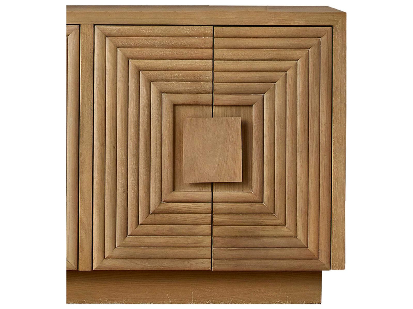 Currey and Company Morombe Washed Oak Credenza with Geometric Doors