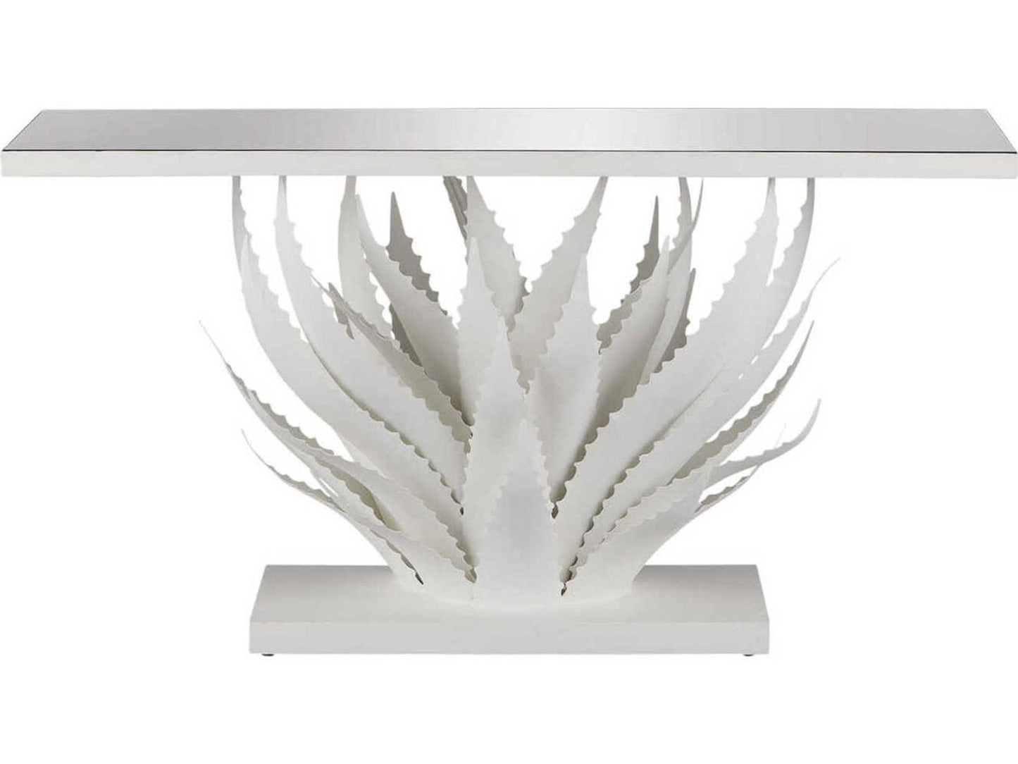 Agave Rectangular Glass Gesso White Mirror Console Table