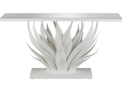 Agave Rectangular Glass Gesso White Mirror Console Table