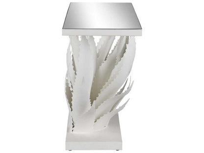 Agave Rectangular Glass Gesso White Mirror Console Table