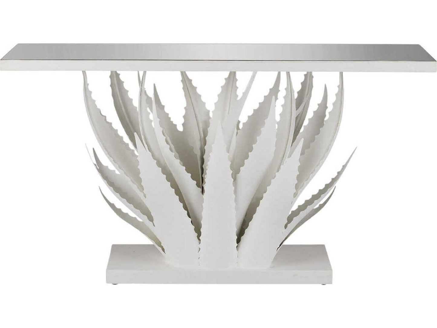 Agave Rectangular Glass Gesso White Mirror Console Table