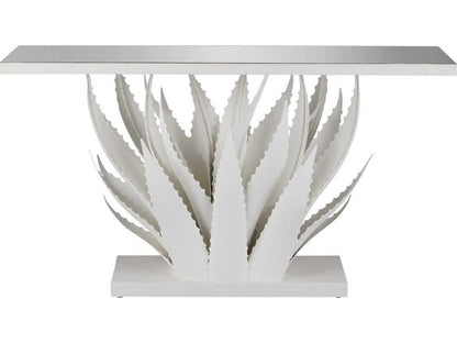 Agave Rectangular Glass Gesso White Mirror Console Table