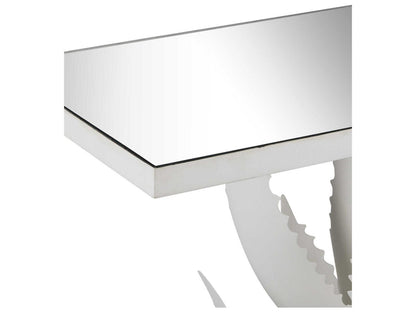 Agave Rectangular Glass Gesso White Mirror Console Table