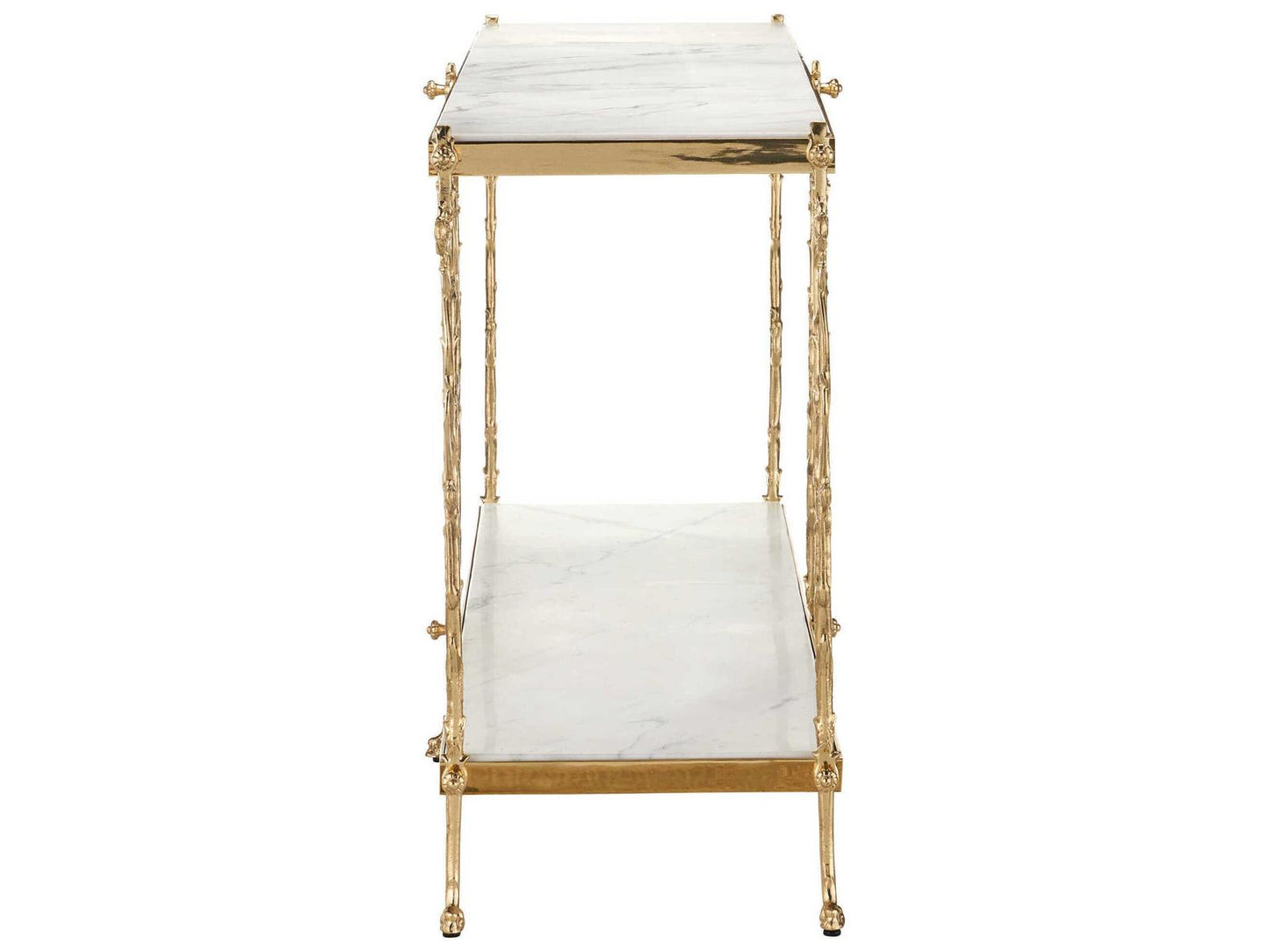 Currey and Company Fiore 72 Inch Polished Brass Console Table with Natural White Marble