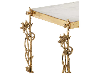 Currey and Company Fiore 72 Inch Polished Brass Console Table with Natural White Marble