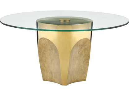 Currey and Company Lemy Round Coffee Table in Polished Brass with Tempered Glass