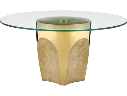 Currey and Company Lemy Round Coffee Table in Polished Brass with Tempered Glass
