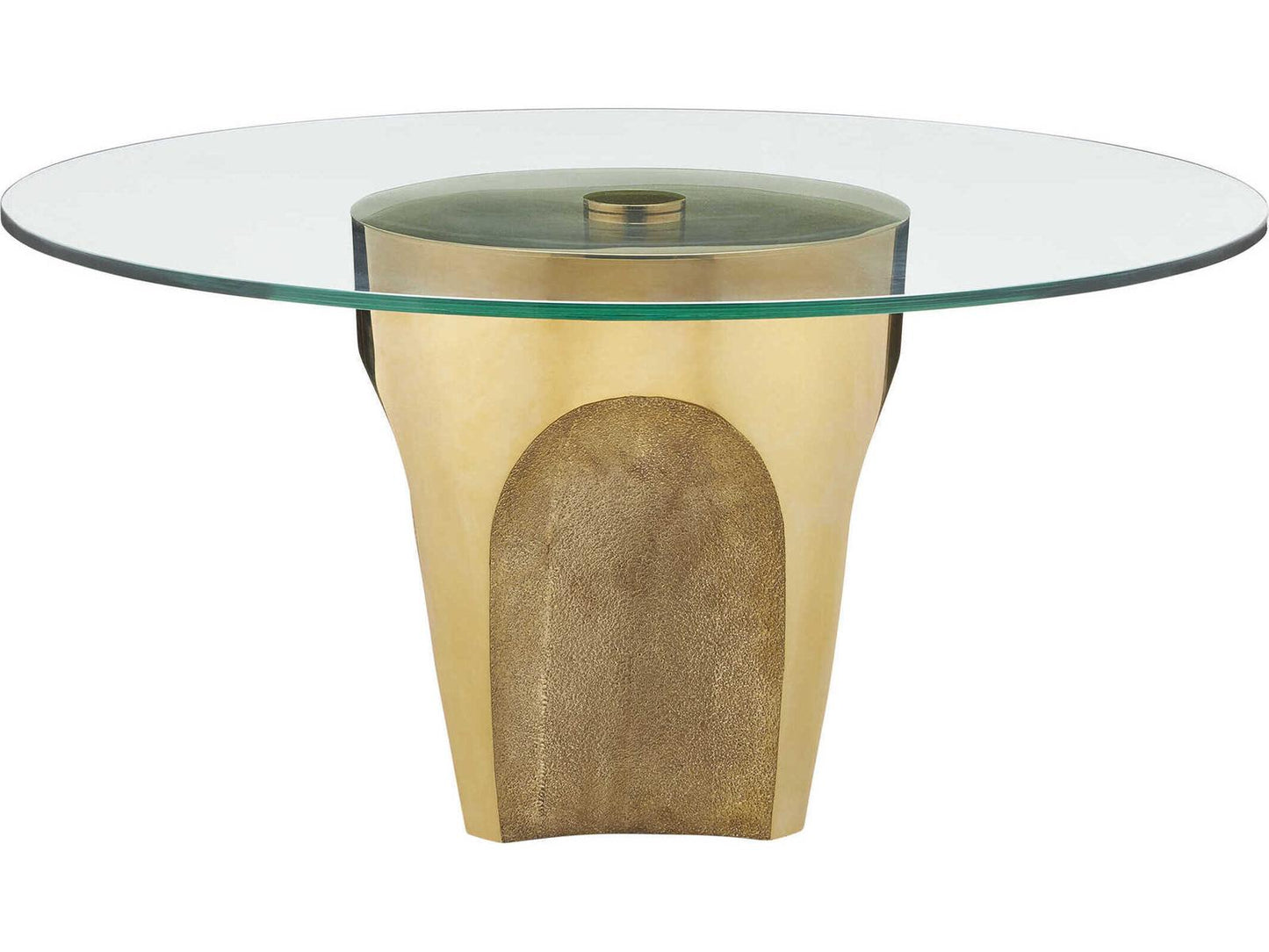 Currey and Company Lemy Round Coffee Table in Polished Brass with Tempered Glass