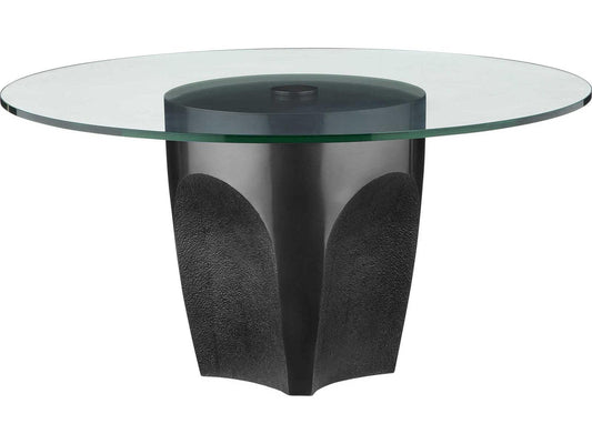 Currey and Company Lemy Round Coffee Table Black Stainless Steel and Clear Glass